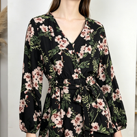 Nouvelle Arrivée 2026 – Robe Cache-Cœur Femme à Imprimé Floral, Col V, Manches Longues Bouffantes, Taille Haute Ceinturée – Vente en Gros, En Stock