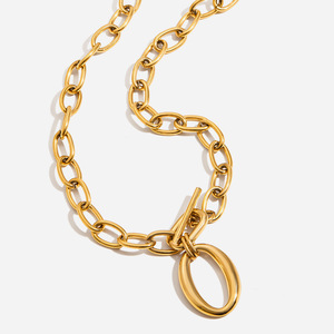 Chic Modern Minimalist 18K Gold Stainless Steel Necklace Chunky <b>Cross</b> <b>Chain</b> OT Clasp Gift Jewelry - Product Image 1
