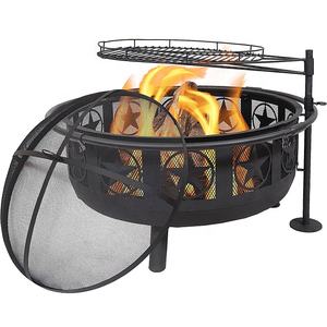 Black All Star Fire Pit Bowl Incluye rejilla de cocina para barbacoa, pantalla de chispa, pozo de fuego de 30 pulgadas con rejilla de cocina para barbacoa de 360 grados - Product Image 1