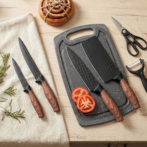 Wholesale 7‑Piece Stainless Steel Kitchen <b>Knife</b> <b>Set</b> kitchen <b>knives</b> with Wood Grain Handle Cutting Board Peeler Scissors - Product Image 2