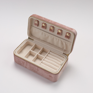 ELE QUEEN Luxury Velvet Rectangle Zipper Jewelry Storage Box <b>Large</b>-Capacity Travel Case Custom Logo <b>Rings</b> Earrings Necklaces - Product Image 1