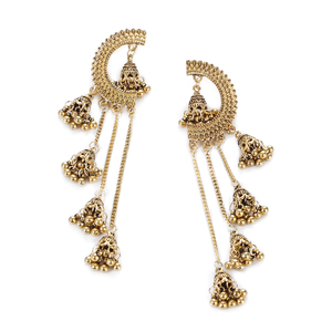 Boucles d'oreilles clous Douvei vintage bohèmes indiennes dorées à longues pampilles et motifs ajourés pour femme, idéales pour les soirées - Product Image 3