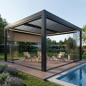 Pergola en aluminium télécommandée par application, <span class=keywords><strong>abri</strong></span> motorisé intelligent avec système Smart Life pour jardin, terrasse et gazebo extérieur - Product Image 1