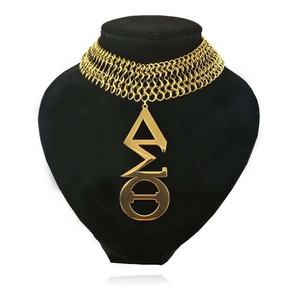 Collana con Lettere in Acciaio Inossidabile <span class=keywords><strong>a</strong></span> Catena Larga (Delta Iota Phi Lambda Zeta Chi Eta Phi) - Regalo Perfetto per Sorelle di Confraternite - Product Image 2