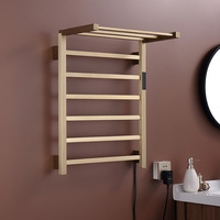 Sèche-serviettes électrique intelligent en acier inoxydable poli miroir avec étagère de rangement mural pour salle de bain, appartement, hôtel, séchage rapide, certifié CE