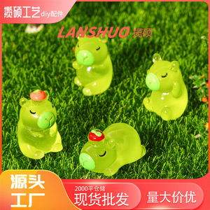 Green Kapibara Resin Figurine Miniature Animal Cartoon Home Decoration <b>Spring</b> 2026 Yiwu Origin Plastic Epoxy Craft - Product Image 2