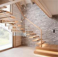 Escalier flottant préfabriqué d'intérieur en marbre/bois massif avec poutre invisible en acier inoxydable, fer et verre
