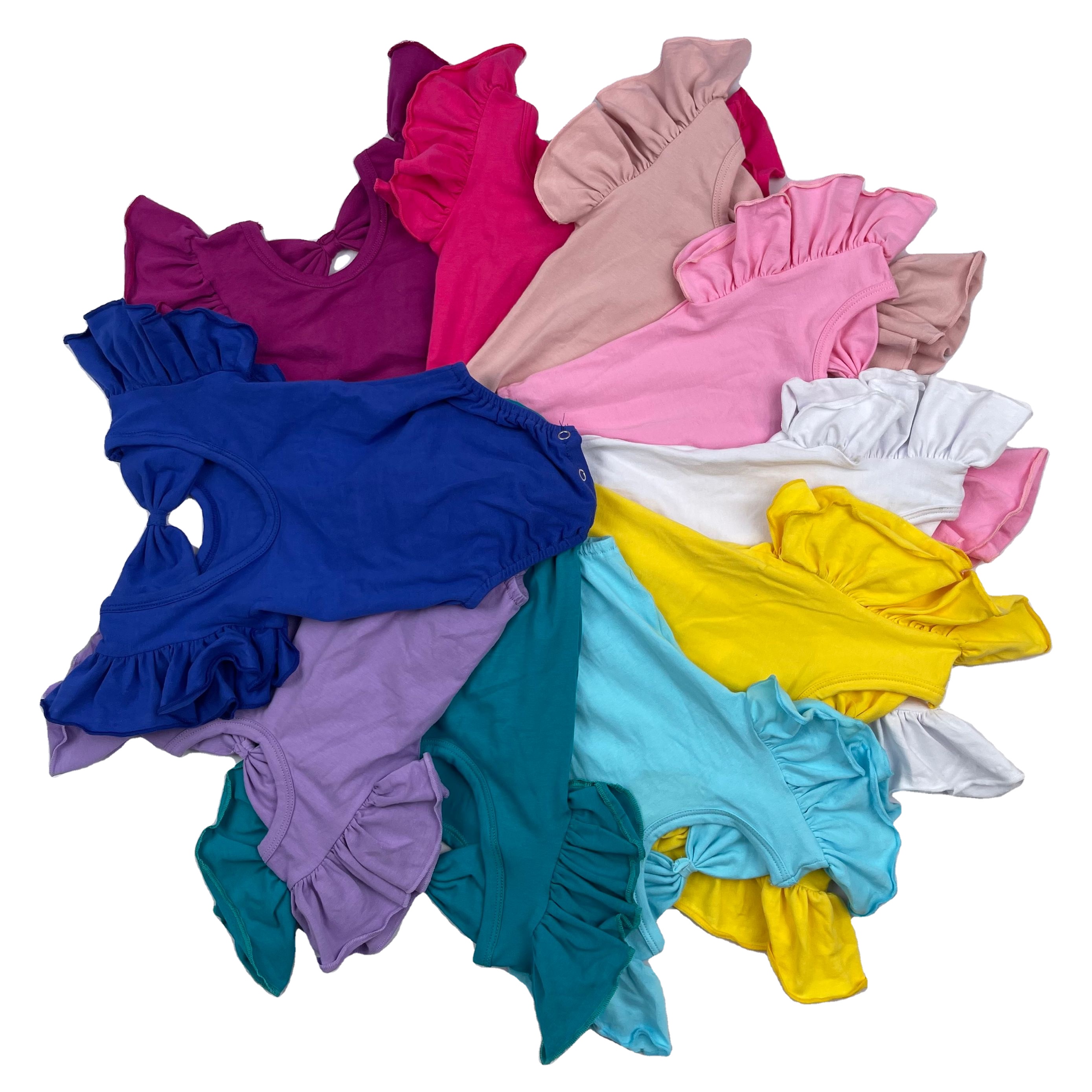 Оптовая продажа, детское летнее трико с рукавами-фонариками, цветные однотонные хлопковые подгузники, комбинезон для новорожденных, комбинезон с бантом на спине, Детский бутик