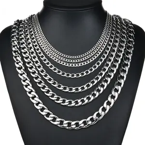 Hot-sale Curb Cuban Link Chain Chokers Basic Punk Stainless Steel Necklace For Men Women Solid Metal