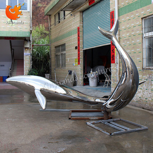 Lớn ngoài trời Vườn thép không gỉ gương nước tính năng điêu khắc đánh bóng Cá heo và Cá voi thiết kế - Product Image 6
