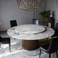 Table à Manger de Luxe de Style Villa en Marbre Blanc Naturel Rond avec Pieds en Métal