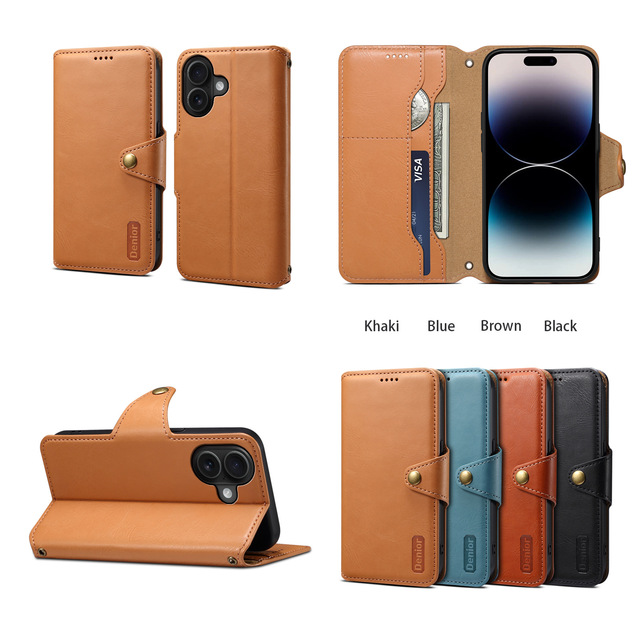 Denior Luxury PU Leather Flip Wallet Case with Screen Protector for Apple 17/16/15/14/13/12/11/XR/7/8 (4 Card Slots)
