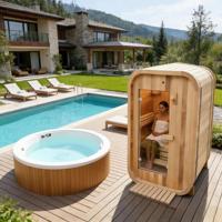 Sauna extérieur commercial pour 2 personnes - Sauna sec et humide en cèdre rouge FSC, distribution uniforme de la chaleur, OEM disponible pour les stations balnéaires de luxe