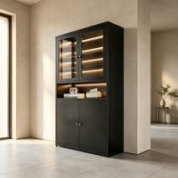 Doppelfunktions-Schuhschrank aus Stahl mit Klarsichtglas-Vitrine und Massivholztür, Versteckter Stauraum für Zuhause