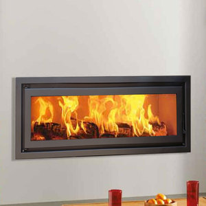 Poêle à <span class=keywords><strong>bois</strong></span> suspendu - Taille personnalisable, <span class=keywords><strong>plaque</strong></span> en acier épaissie, verre panoramique incurvé, pour montage mural dans le salon - Product Image 4