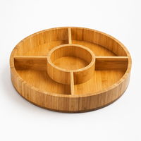 Plateau de service rond en bambou à 5 compartiments pour fruits secs, bonbons, noix, chips et sauces – Vente en gros