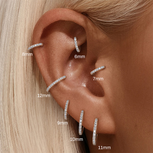 Pendientes de Aro en Forma de C con una Sola Piedra de Moissanita, Plata de Ley S925 Hipoalergénica, Perforación de Cartílago, 6/7/8/9/10/11/12 mm - Product Image 5