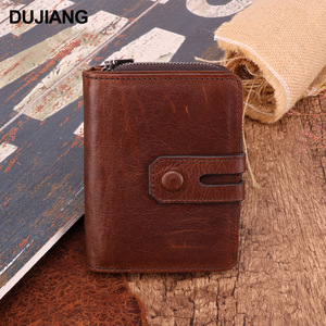 Cartera de Cuero Genuino Dujiang Unisex con Protección RFID, Monedero para Múltiples Tarjetas y Monedas, Uso Diario, Color Marrón - Product Image 1