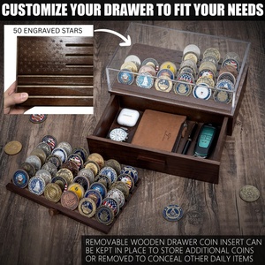 Vitrine en bois avec couvercle transparent et <span class=keywords><strong>tiroir</strong></span> de rangement, capacité de 36 pièces de monnaie et jetons de poker, support d'exposition brun moyen - Product Image 4