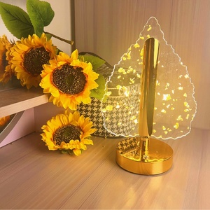 Rechargeable LED Table <b>Lamp</b> Touch Acrylic Butterfly Leaf Shade Gold Base Bedroom Bedside Night Light - Product Image 5