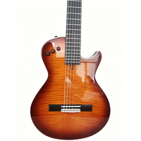 Gitar Klasik Elektrik Senyap Baru, Kayu Solid, Senar Nilon, Veneer Motif Garis Harimau, Finishing Gloss pada Bodi
