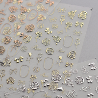 Usine En Gros Feuille D'or 3D Style Japonais Ongles Autocollants Rétro Conception Française Roses En Plastique 2D Art pour La Beauté Des Ongles Chaud Gratuit