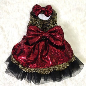 <b>Red</b> <b>Sequin</b> Dog Dress With Bow And Tulle Skirt Princess Style For Pets Winter Holiday Wear - Product Image 2