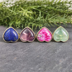 Venta directa de fábrica Anillo de bisel de oro de piedras preciosas naturales Corazón colorido Amatista Lapislázuli Anillos de fluorita verde para joyería de niña - Product Image 2