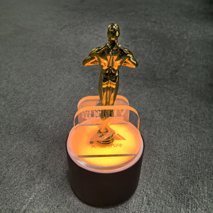 LED Illuminated Mini Golden Statue <b>Display</b> <b>Stand</b> Round Acrylic Base For Bar KTV Wine Rack - Product Image 1