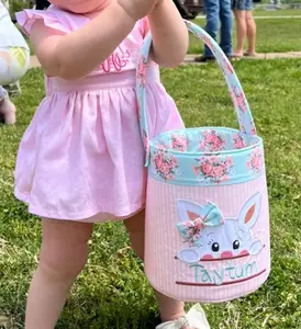 Wholesale Personalized Easter Decoration Custom Kids Party Supplies Gift Bags Rabbit Canvas Easter Baskets