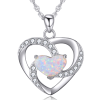 Vente d'usine Nouveau design Collier en zircon coeur opale plaqué or blanc en argent sterling 925