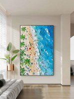Toile de peinture à l'huile, art mural, vacances à la mer, décoration intérieure, art mural en plâtre, vagues bleues de l'océan, art mural de plage