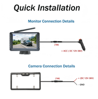 Moniteur de voiture numérique sans fil 5 pouces avec fixation par ventouse, chargeur de voiture et kit caméra de recul avec plaque d'immatriculation américaine