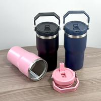 Gobelet isotherme en acier inoxydable de 20 oz, revêtement poudré, gravure laser personnalisée, avec poignée et couvercle à paille rabattable