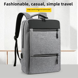 Large Capacity Waterproof <b>Backpack</b> USB Feature <b>Simple</b> Travel Bag Essential Business Gear Thickened Oxford Fabric Polyester - Product Image 2