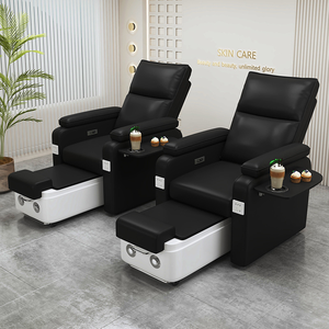 Nuevo Sillón de Pedicura Eléctrico Reclinable con Masaje Térmico y Drenaje Automático sin Tuberías, Plataforma Negra y Morada para Salón de Uñas, Fabricado en China - Product Image 1