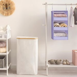 Organizador de Armario Colgante de 3 Niveles, Plegable, de Tela, con 2 Ganchos Metálicos para Almacenamiento en el Dormitorio (Morado) - Product Image 5