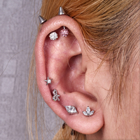 Piercing de corps en titane ASTM F136 G23 plaqué or, avec étoile solide à 5 branches et zircon cubique rond, pour labret, tragus, cartilage, hélix, lèvre