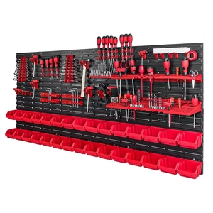 Plastic Storage <strong>Bin</strong> for Garage 1728x780mm Pegboard Wall Organizer, Storage System With 30 <strong>Red</strong> Stackable Boxes - Product Image 1