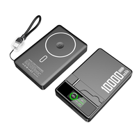 Batterie externe portable magnétique 3-en-1 pour voyage en extérieur, haute capacité 5000/10000mAh, 22.5W PD Type-C, sans fil, avec support pliable
