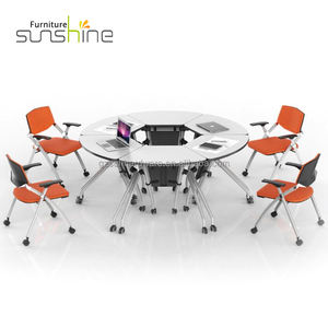 <span class=keywords><strong>Bureau</strong></span> de classe et chaise étudiant combinaison Table pliante formation ventilateur ovale avec roues confortable plastique de haute qualité - Product Image 1