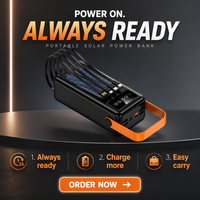 Batterie externe solaire à charge rapide avec câbles intégrés, chargeur portable d'extérieur avec lampe torche LED et affichage numérique