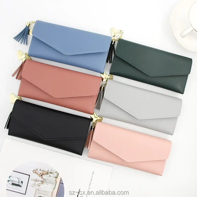 Ladies Fashion Simple Soft Pu Leather Designer Slim Tassel Purses Long Style Clutch Wallet Card Holder Short Wallets for Woman