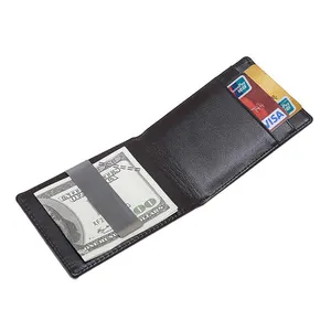 2023 Hot Selling Men's Minimalist RFID Slim Card Wallet Genuine Leather with Money Clip Factory Supplier Embossed Logo