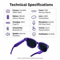 Lunettes Intelligentes OEM avec Caméra Unique 1080P, Assistant IA, Monture TR90, Étanchéité IP67, Chargement Type-C, Traduction en Temps Réel, Musique