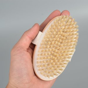 Custom Logo Hand-Held Oval Body Brush <strong>Exfoliator</strong> Wet and Dry Wood Boar Bristle Bath Brush for Dry Skin Massage <strong>Simple</strong> Style - Product Image 5
