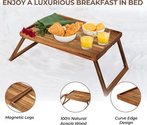 Khay gỗ Bảng với gấp chân-100% Gỗ keo ăn sáng Khay-Có thể gập lại máy tính xách tay bàn cho giường hoặc ghế sofa - Product Image 2