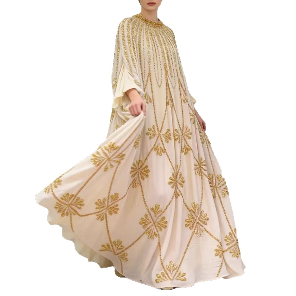 Robe de mariée brodée de perles couleur abricot