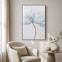 Seni Dinding Kanvas Triptych Bunga Botani Biru dengan Bulu untuk Ruang Tamu, Kamar Tidur, Hotel, Interior Modern Skandinavia