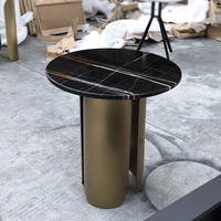 Ensemble de tables basses rondes contemporaines pour salon, table basse de luxe en acier inoxydable doré pour la maison